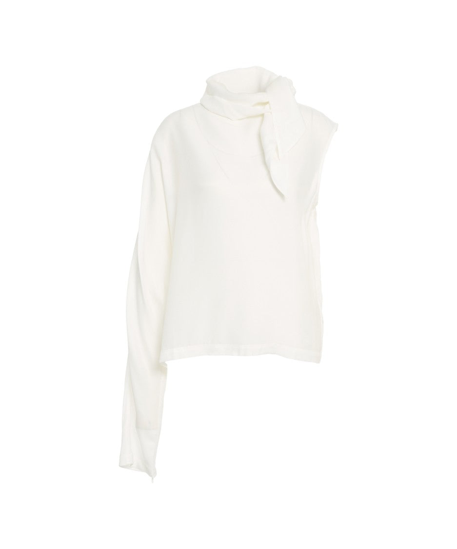Herskind Asymmetric Blouse With Draped Collar And Bow Detail