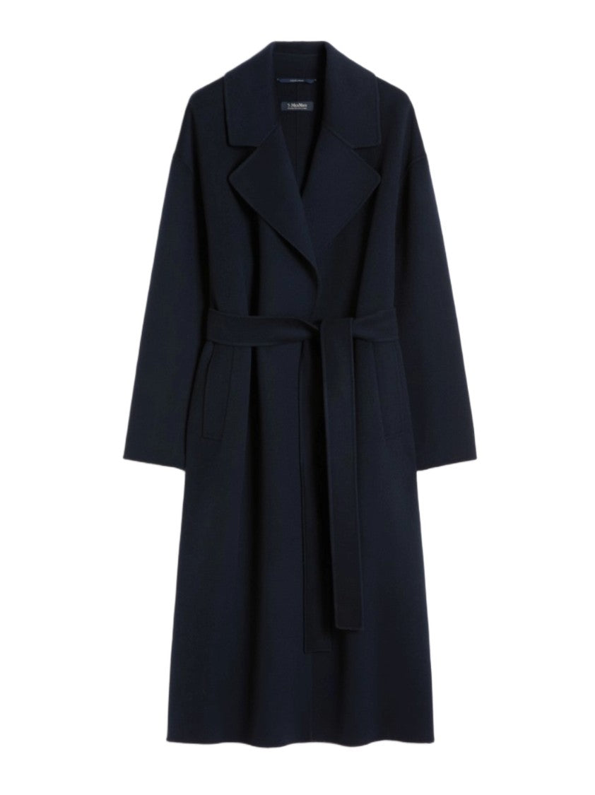 Max Mara Long Navy Blue Coat With Wide Lapel