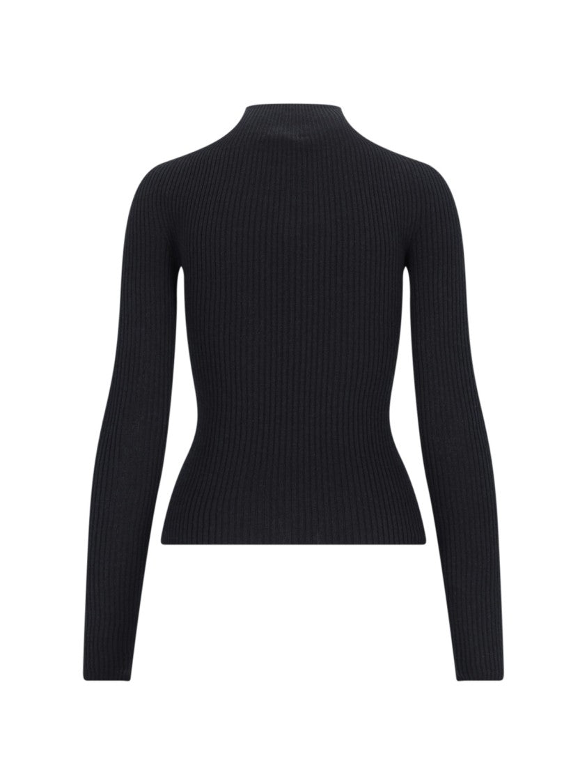 Courrèges High-Neck Sweater In Black Cotton And Wool Blend