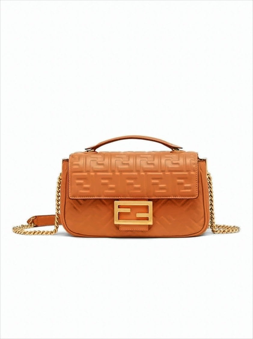 Fendi Structured Brown Lamb Leather Crossbody Bag