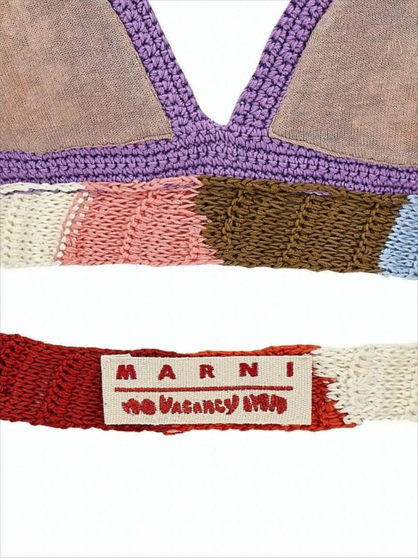 Marni Colorful Crochet Bralette With Halter Neck Tie And Striped Underbust Band
