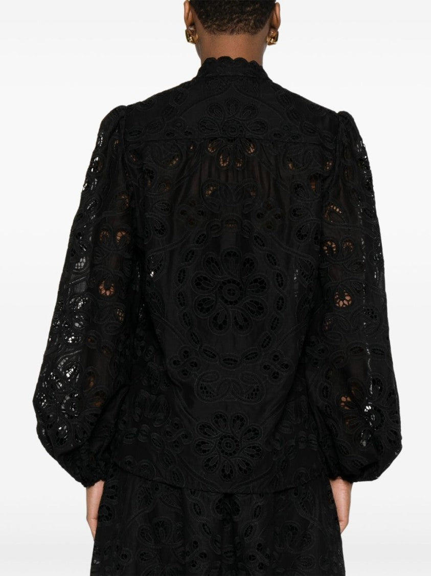 Zimmermann Lace Detail Blouse With Voluminous Puff Sleeves