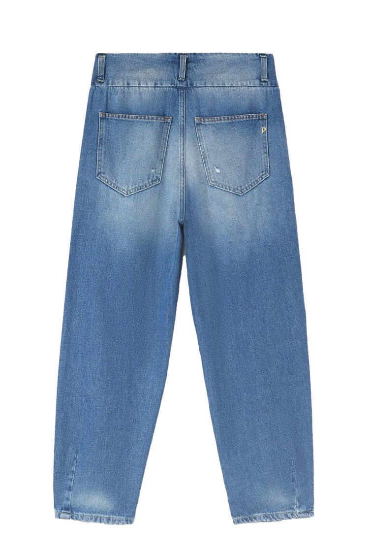 Dondup Blue Distressed Barrel-Leg Cotton Jeans