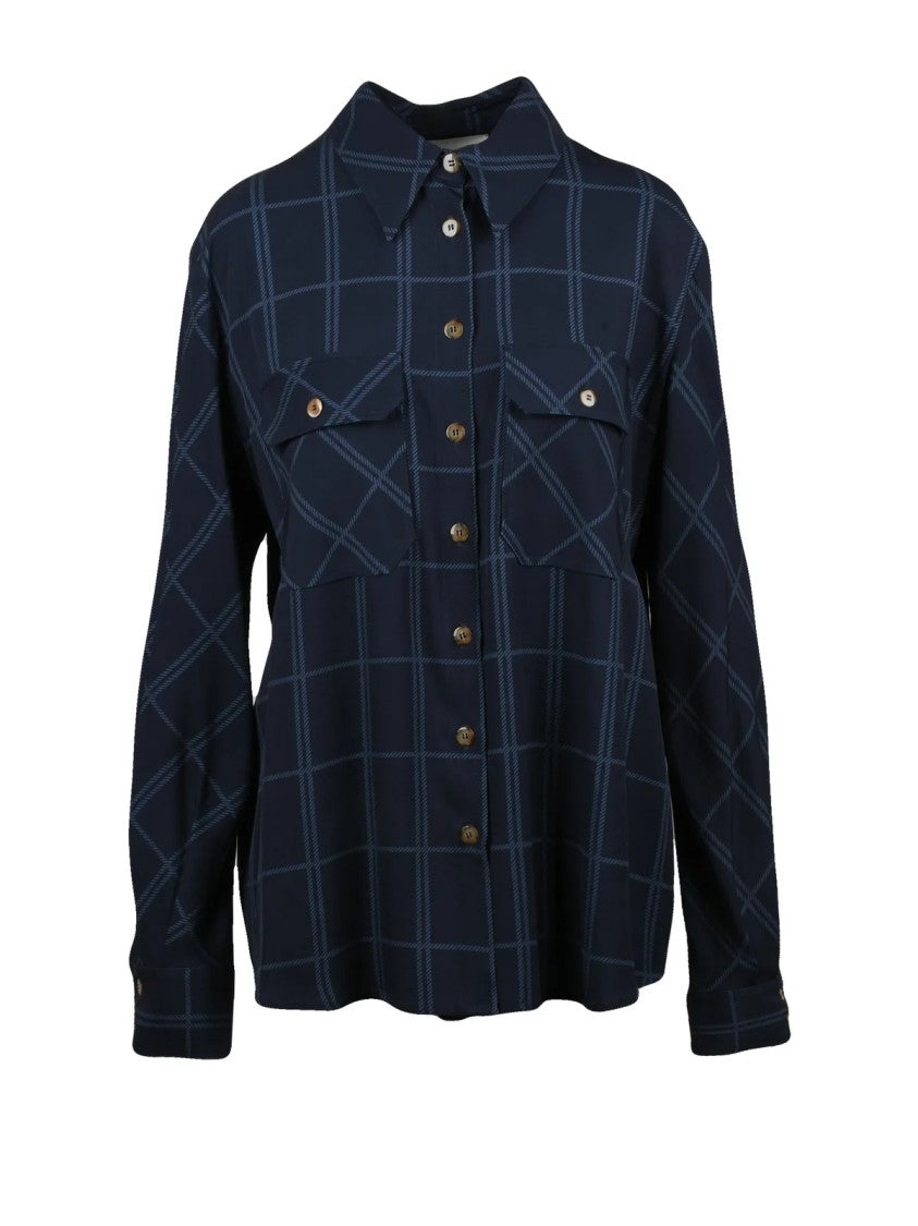 Crida Blue Checkered Oversized Viscose Shirt