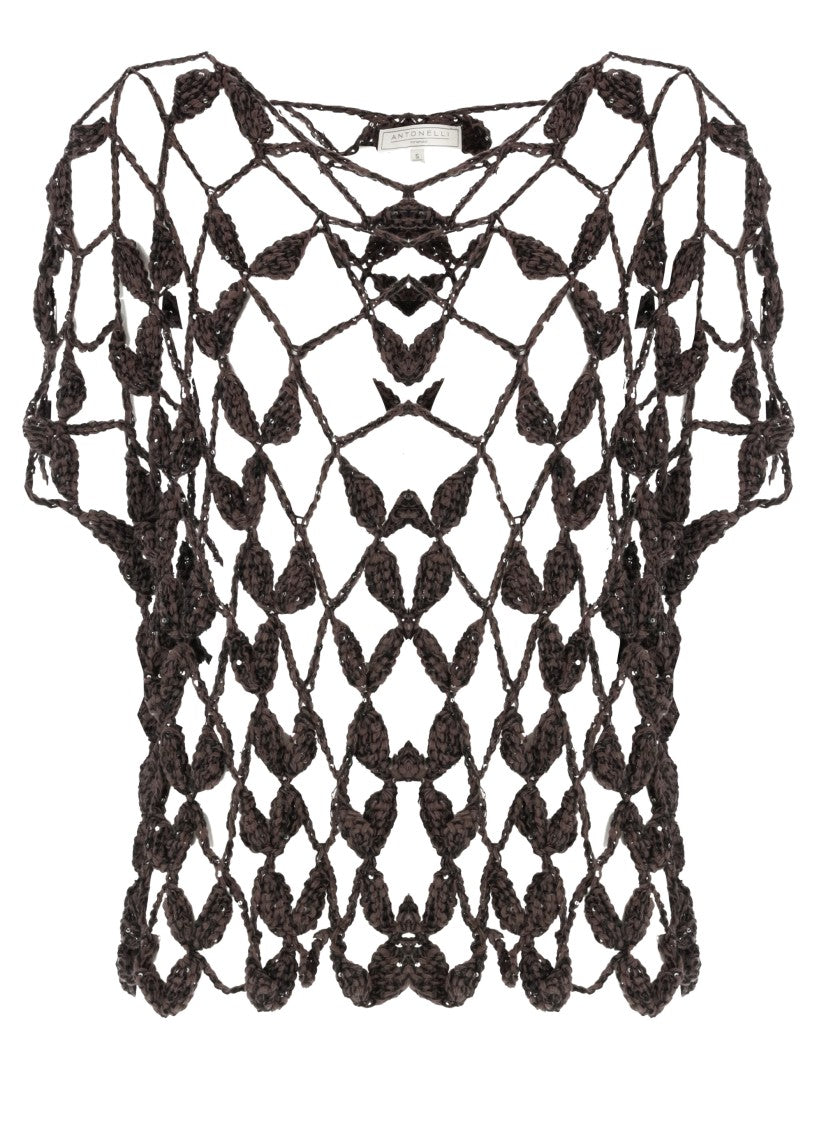 Antonelli Firenze Brown Saponaria Sequined Cut-Out Tank Top
