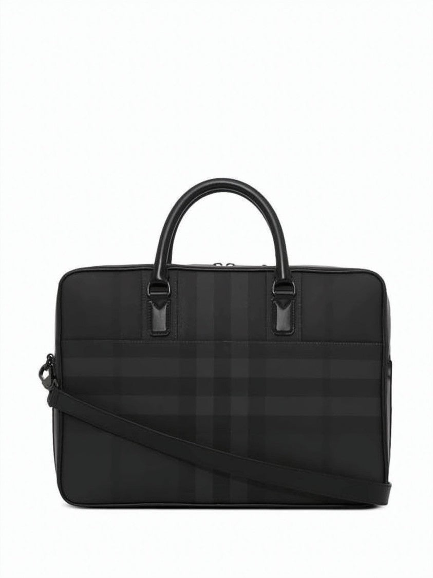 Burberry Structured Briefcase With Subtle Check Pattern