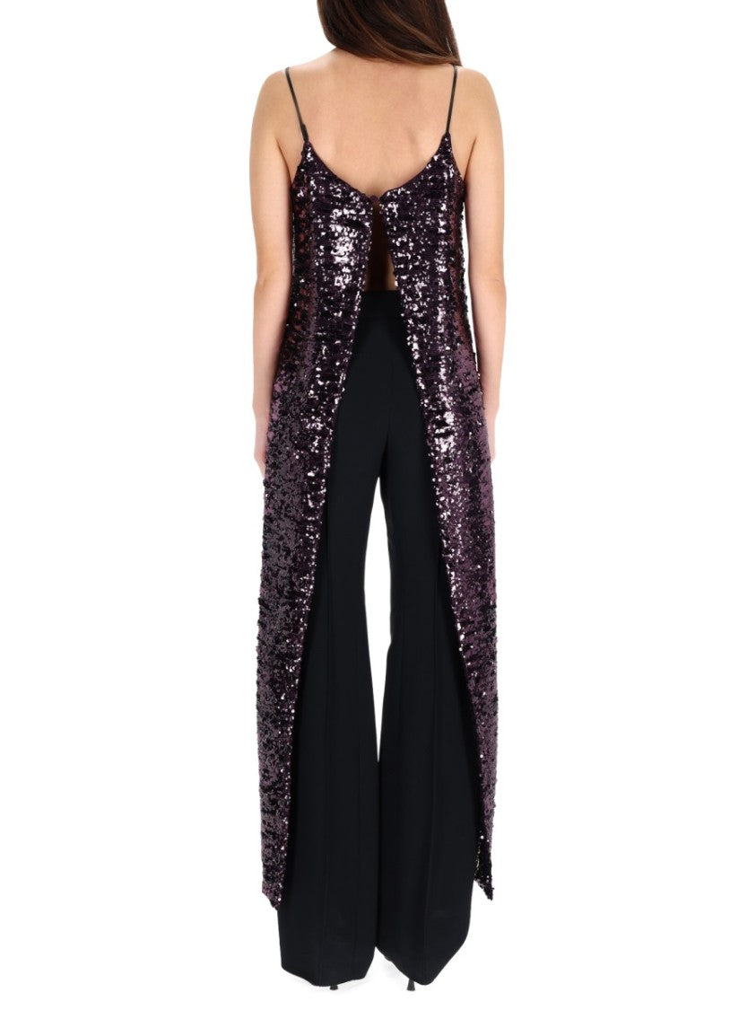 Rabanne Sequined Cropped Draped Tank Top