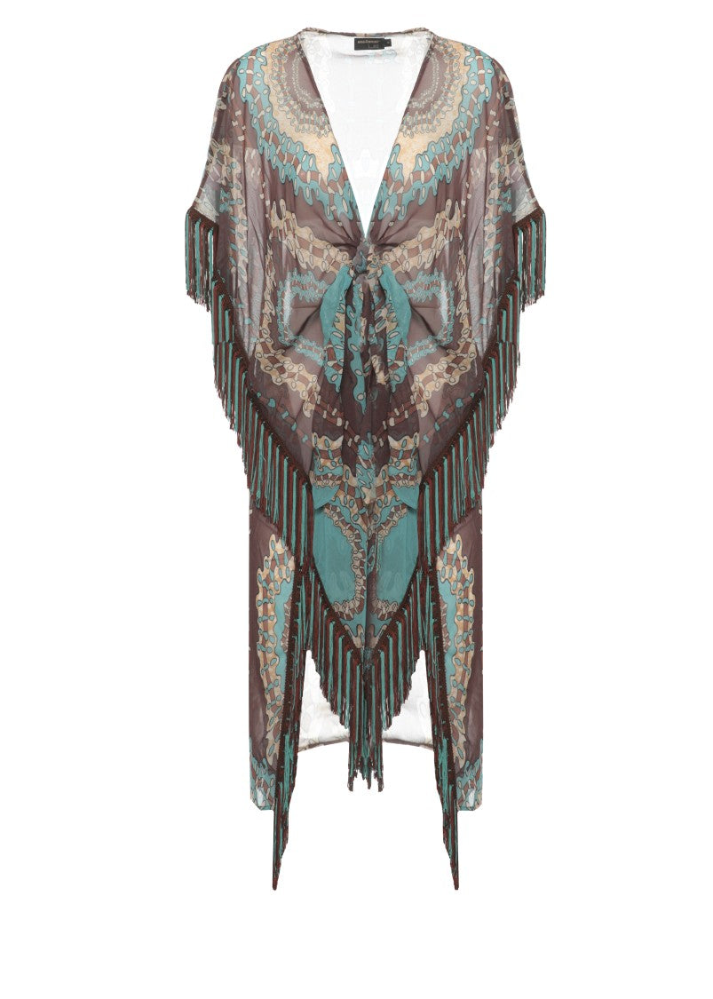 Miss Bikini Brown Fringes Pattern Kaftan