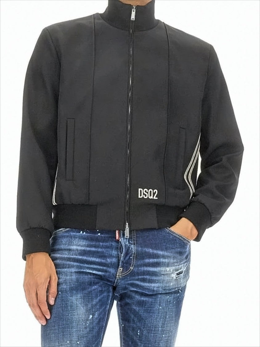 Dsquared2 Black Jacket With High Collar And Subtle Stripe Detail