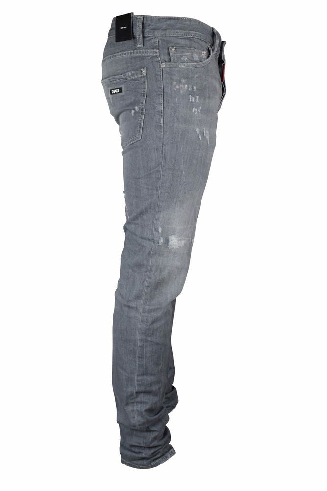 Dsquared2 Light Gray Slim-Fit Jeans With Distressed Details