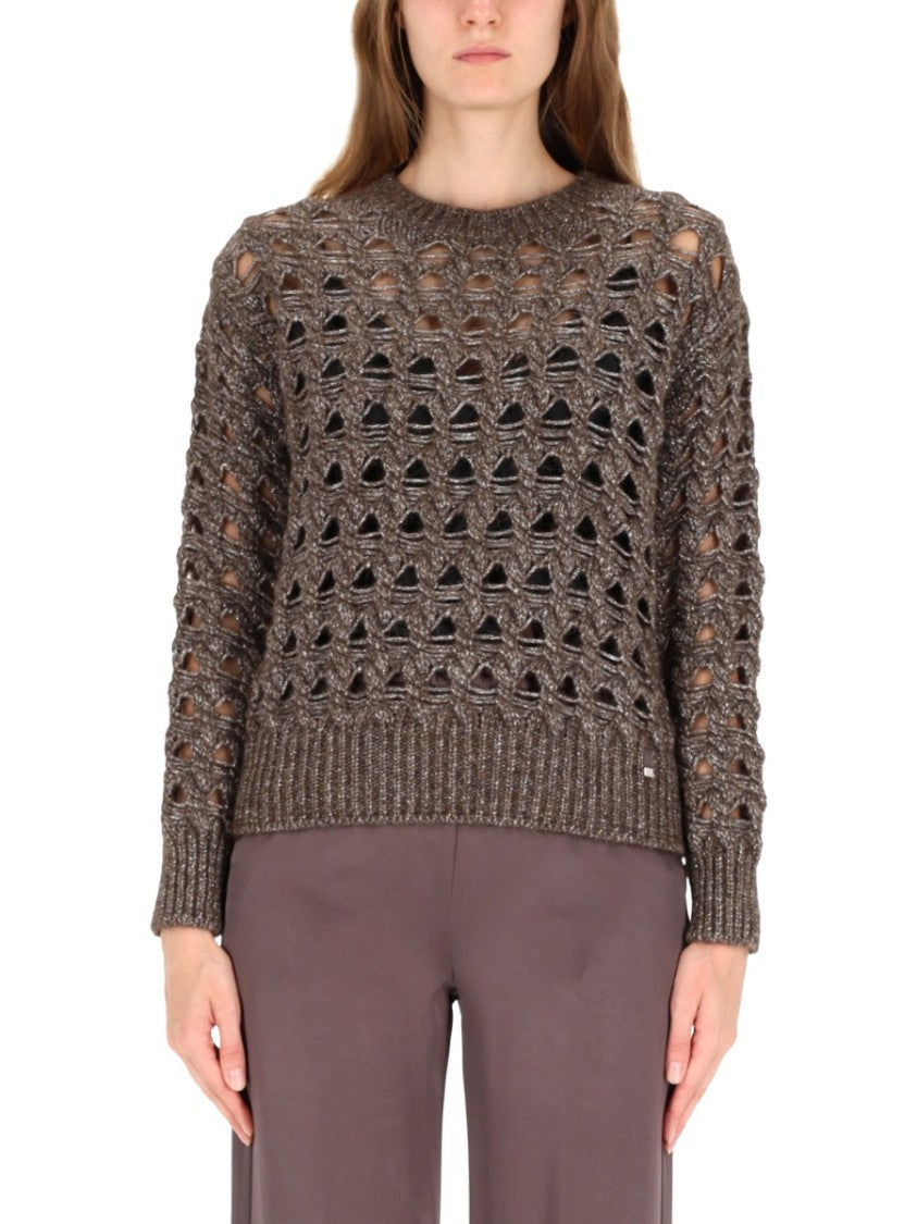 Herno Chunky Knit Sweater With Openwork Design And Metallic Sheen