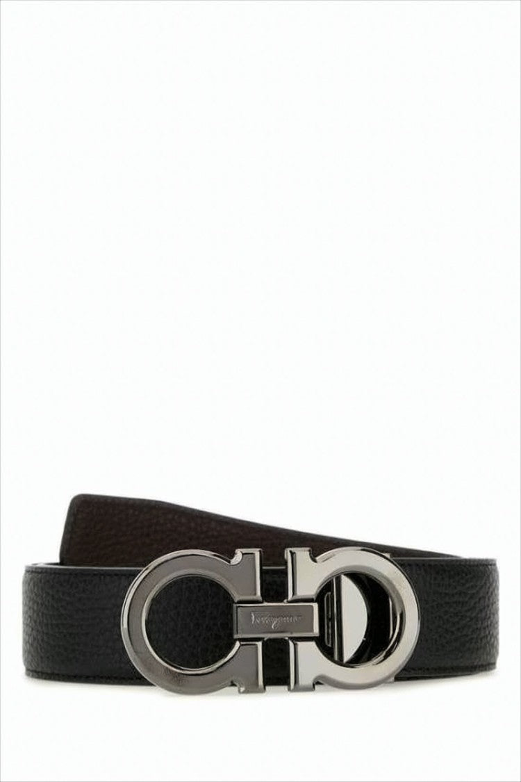 Ferragamo Textured Calf Leather Belt With Interlocking Metallic Buckle