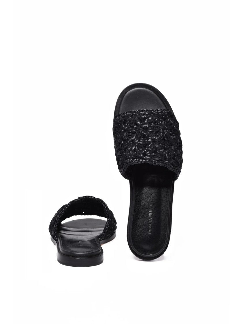 Fabiana Filippi Black Woven Raffia Slip-On Sandals
