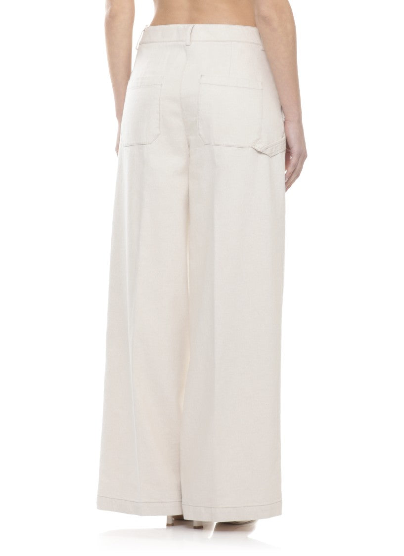 Peserico Ivory Cotton-Blend Straight-Leg Pants