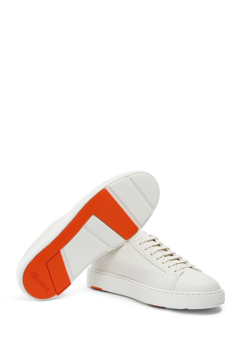 Santoni White Pebbled Leather Sneakers