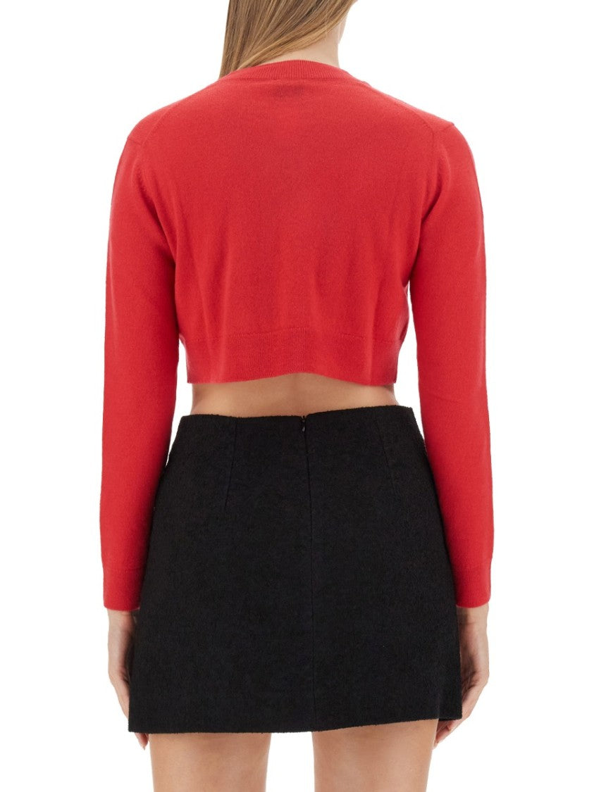 Patou Cropped Red Shirt In Merino Wool