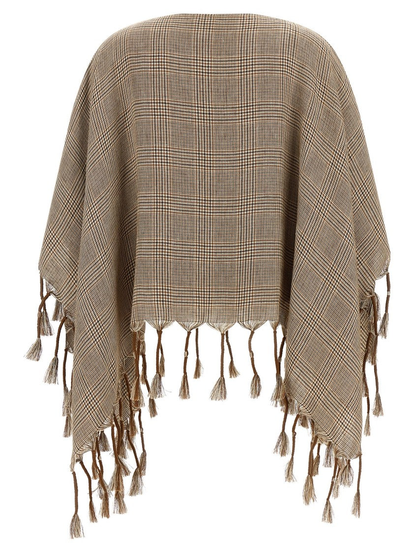 Brunello Cucinelli Prince Of Wales Patterned Linen And Viscose Poncho