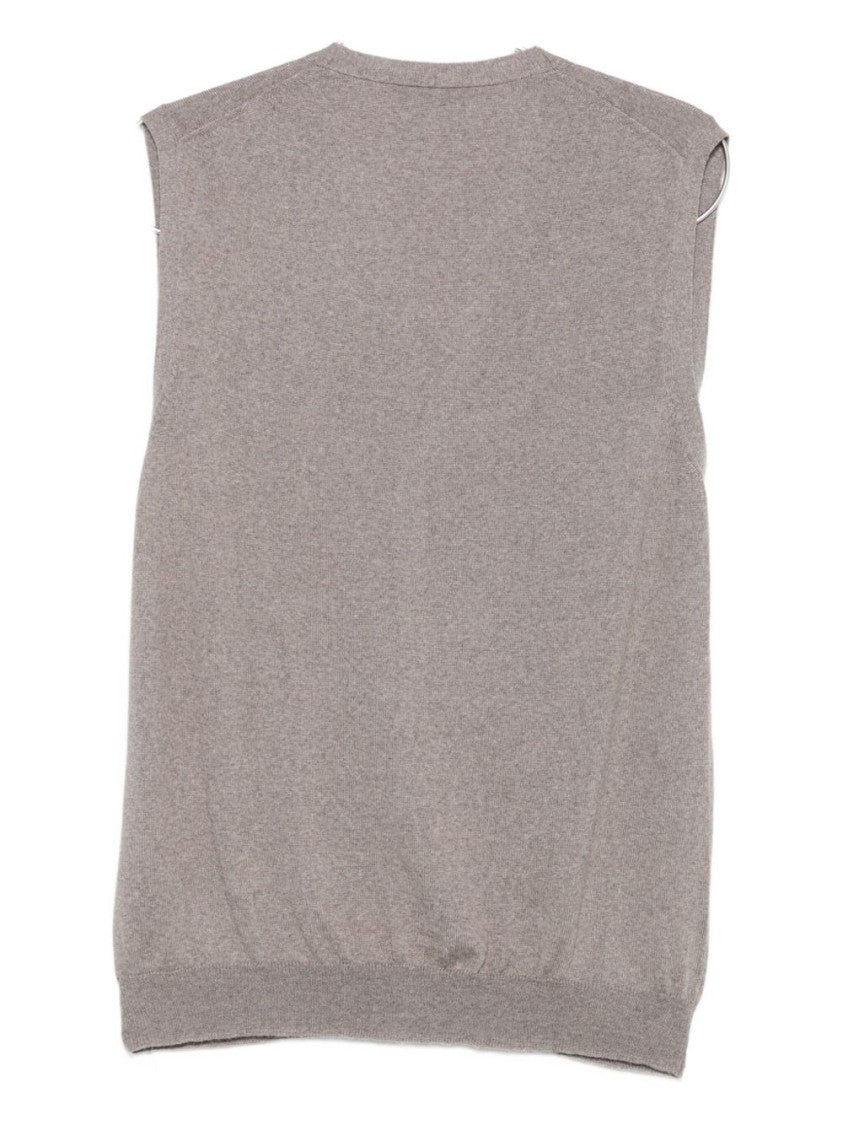 Gran Sasso Sleeveless Grey Knit Vest With V-Neckline And Ribbed Detail