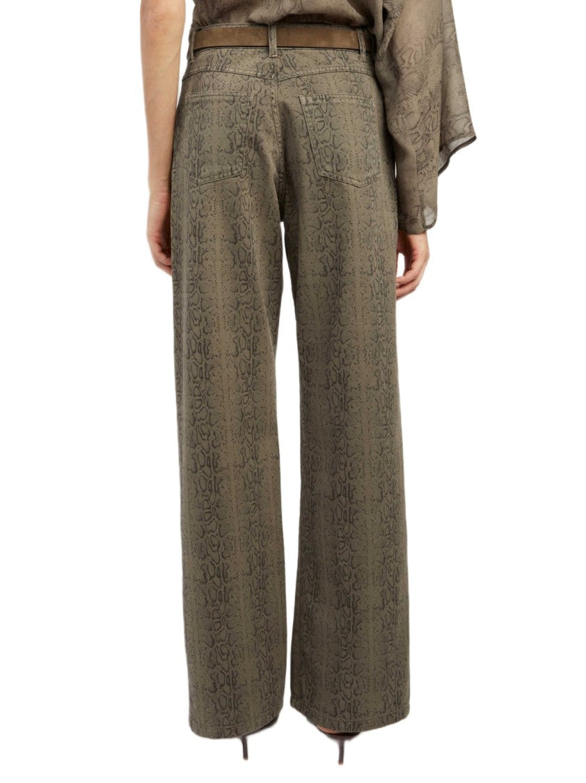 Federica Tosi Wide-Leg Trousers In Lightweight Denim With Subtle Snake Print