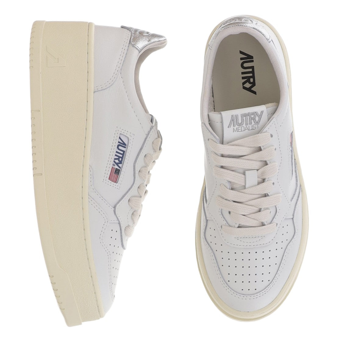 Autry Medalist Platform Low Leather Sneakers With Contrast Heel Tab