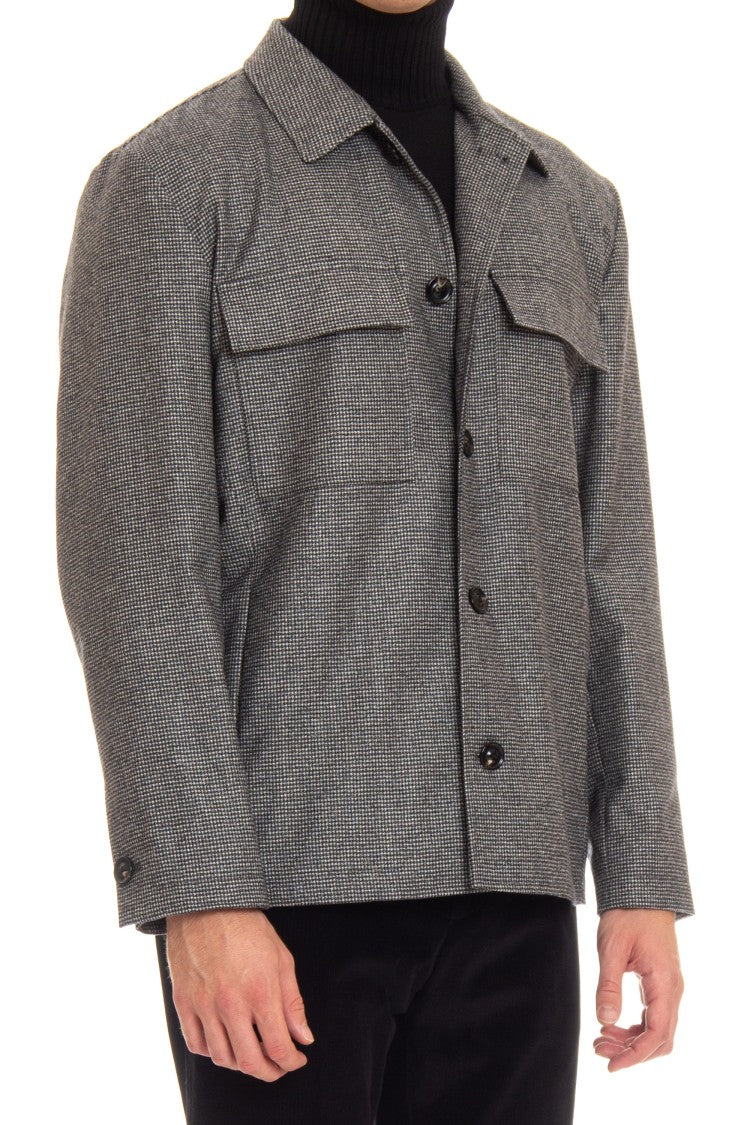 Lardini Refined Grey Wool-Cashmere Overshirt With Exclusive Pattern