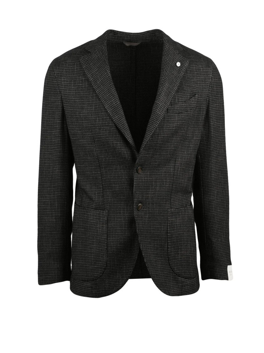L.B.M. 1911 Tailored Brown Jacket With Subtle Checkered Pattern And Rounded Silhouette