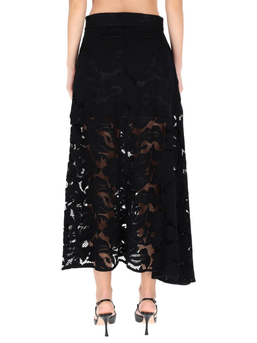 Patou Black Intricate Lace Midi Skirt