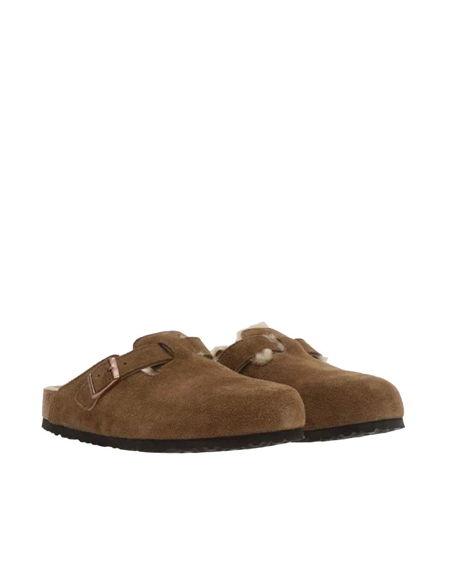 Birkenstock Dark Tea Boston Shearling Suede Slippers