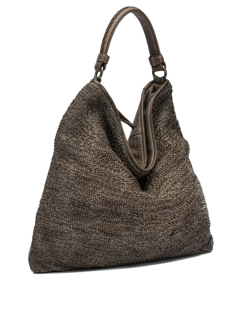 Giancarlo Nevola Textured Woven Large Shoulder Bag With Smooth Leather Back And Unique Design