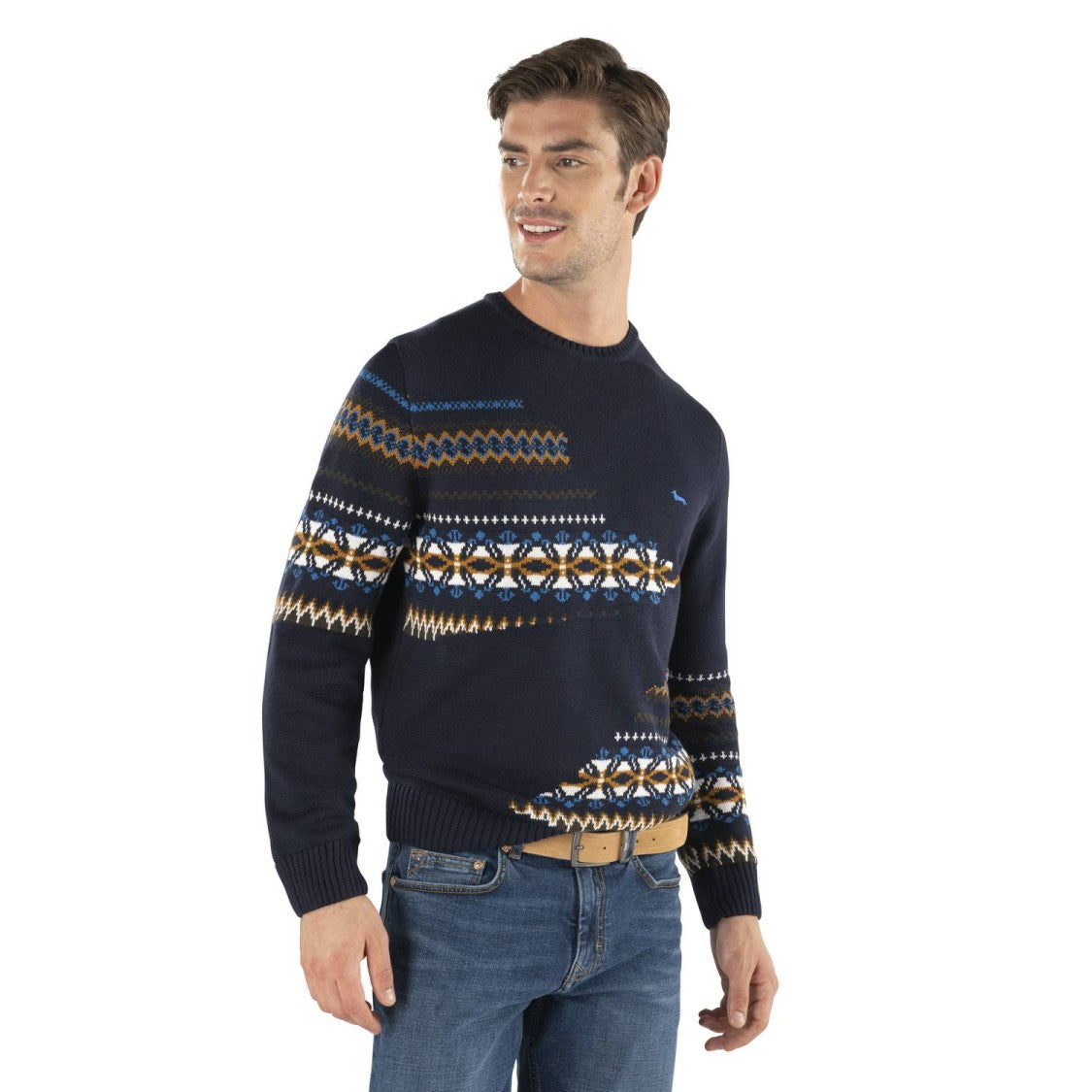 Harmont & Blaine Crewneck Sweater With Multicolored Braids