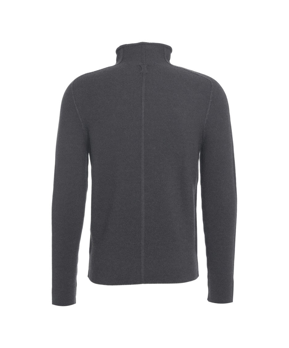Hannes Roether High-Neck Virgin Wool Knit Sweater With Ribbed Texture