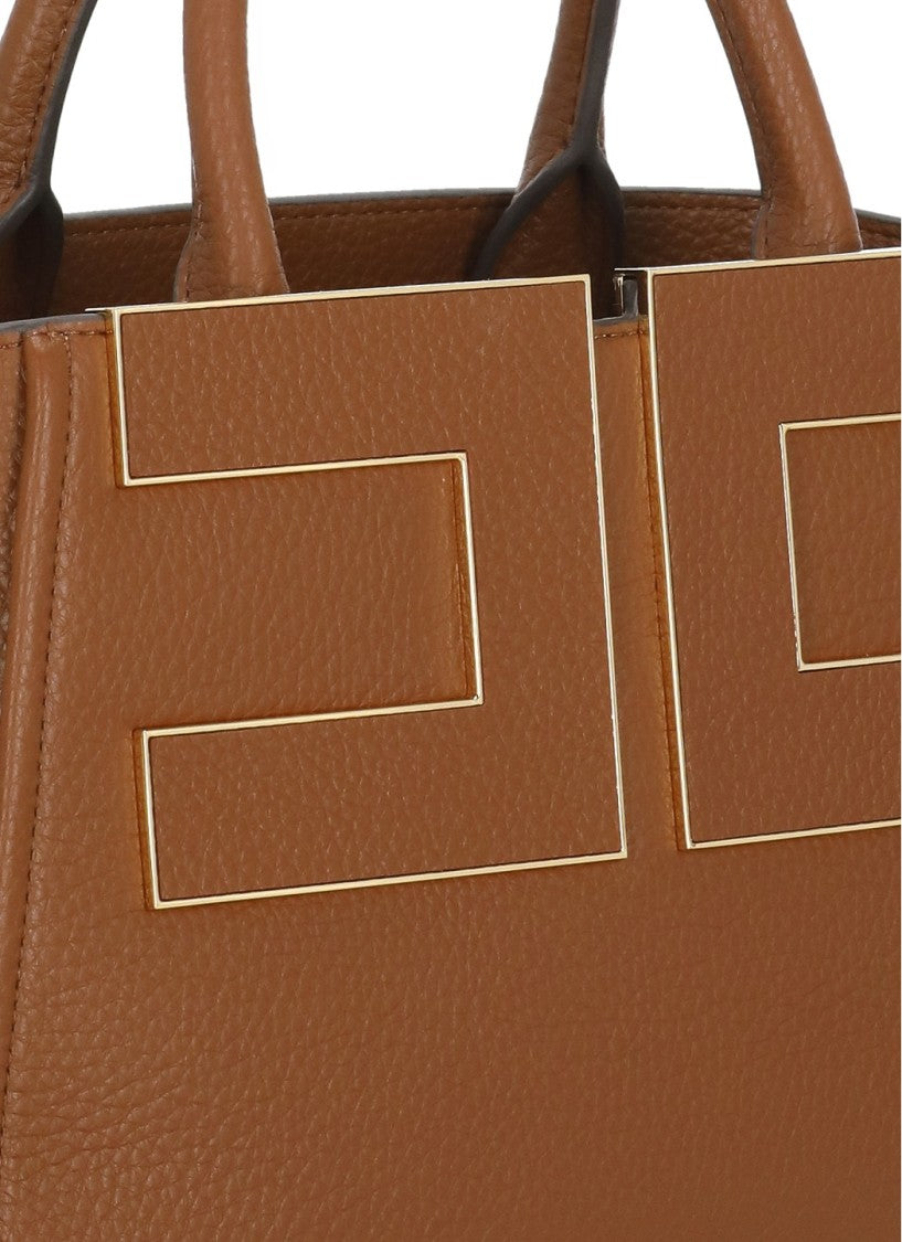 Elisabetta Franchi Textured Leather-Effect Handbag With Geometric Logo Detail