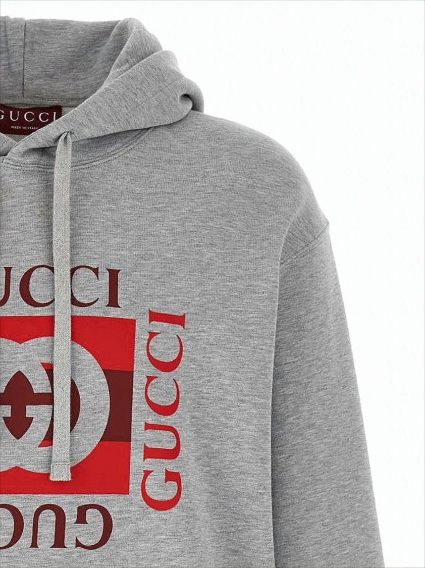 Gucci Heather Grey Cotton Jersey Hooded Sweatshirt