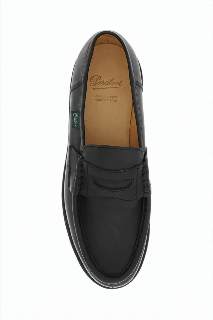 Paraboot Classic Penny Strap Loafers In Smooth Black Leather