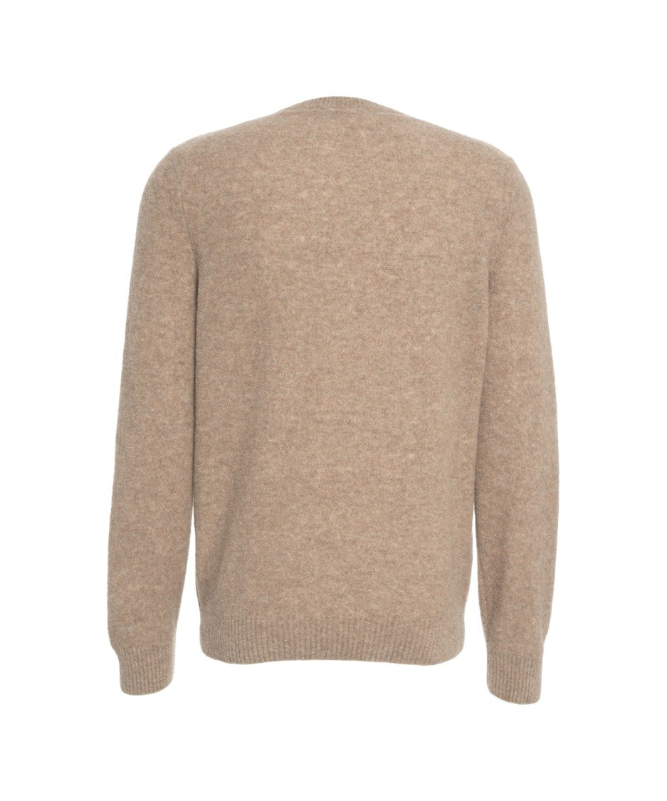 Gender Brown Wool Pullover With Classic Crew Neck
