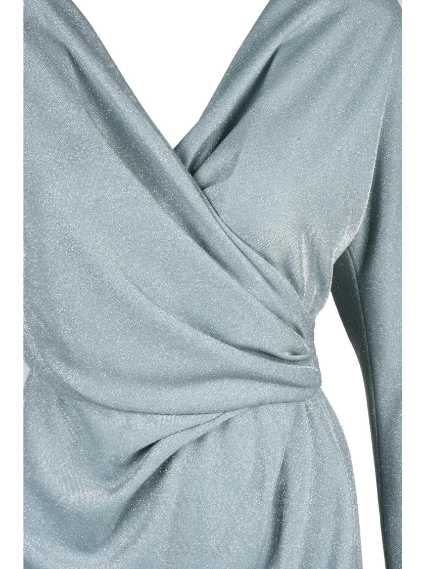 Rhea Costa Aquamarine Polyamide Draped Mermaid Dress