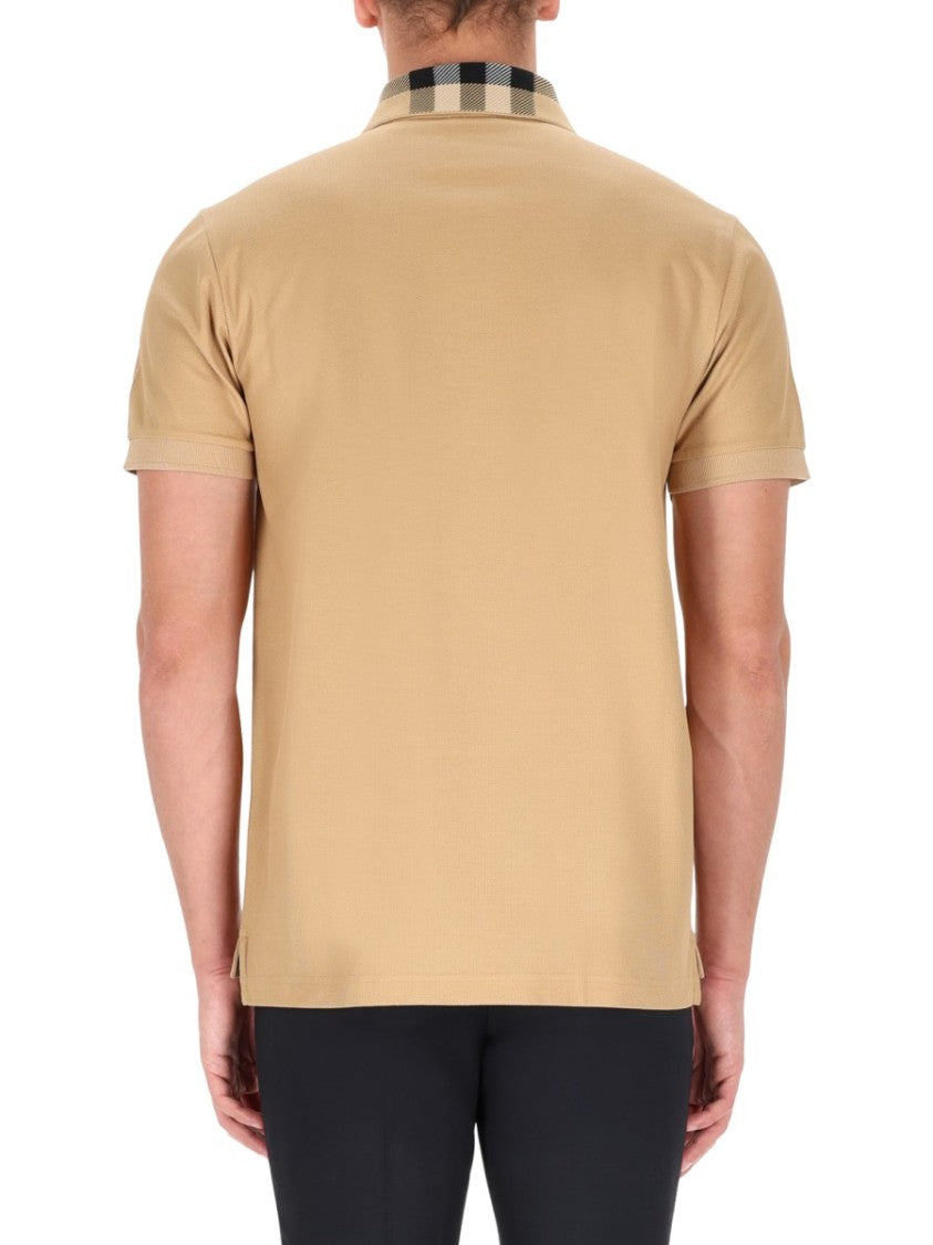Burberry Neutrals Check Patterned Collar Polo Shirt