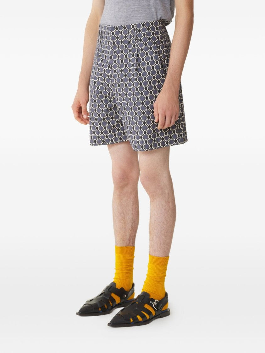 Lanvin Grey Geometric Pattern Shorts With Side Pockets