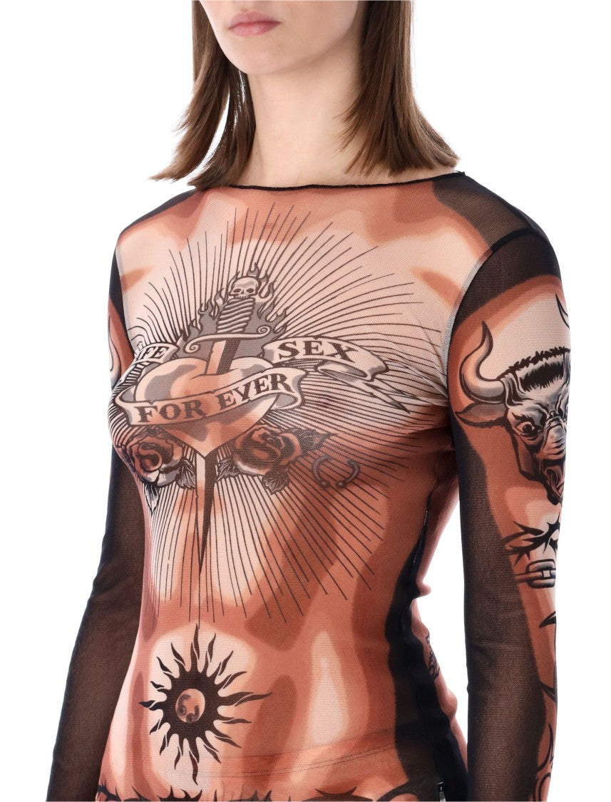 Jean Paul Gaultier Safe Sex Tattoo Tulle Top