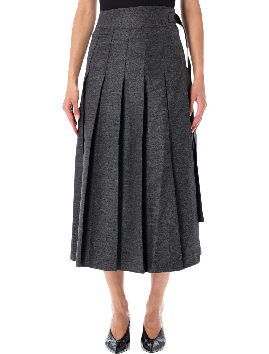 Róhe Pleated Wrap Wool-Blend Midi Skirt