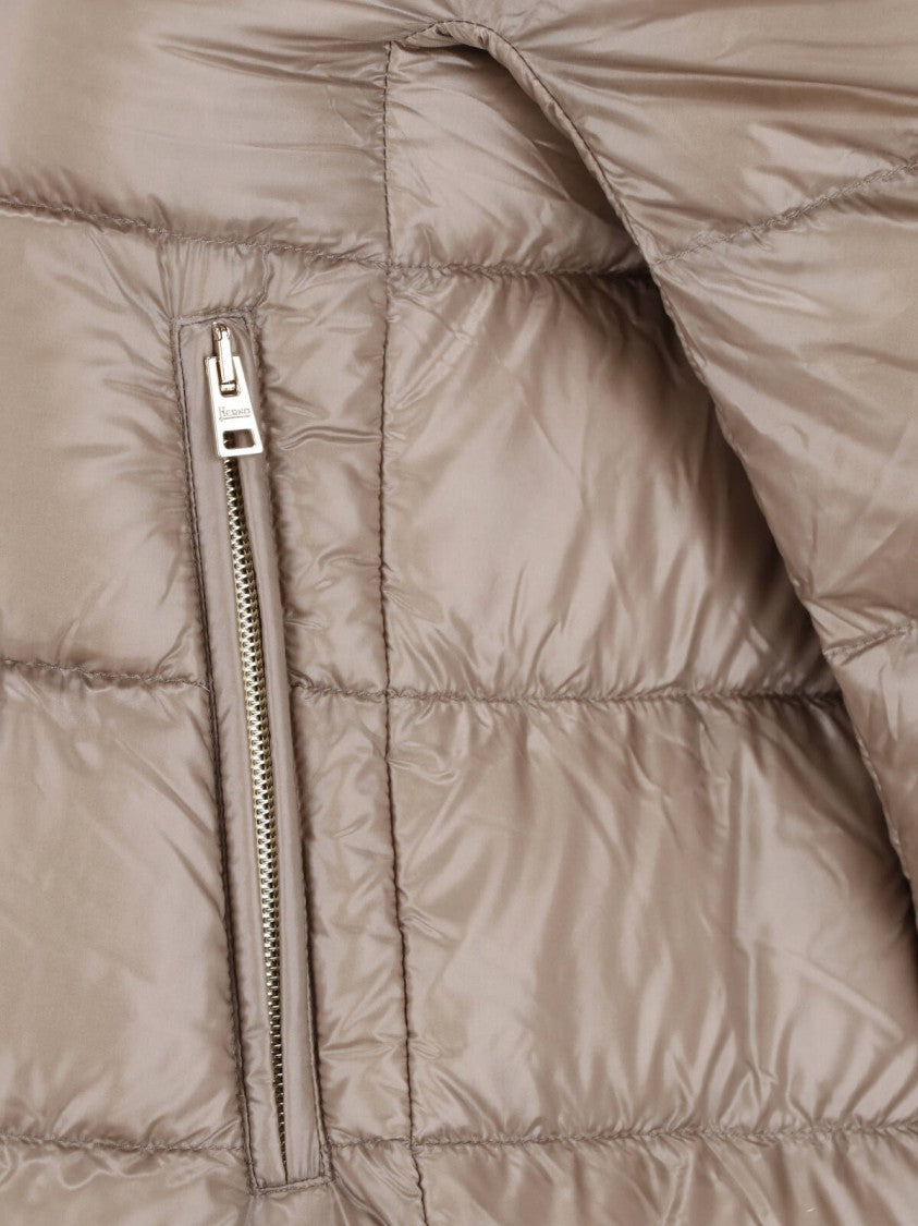Herno Taupe Cleofe Zip-Up Fabric Puffer Jacket