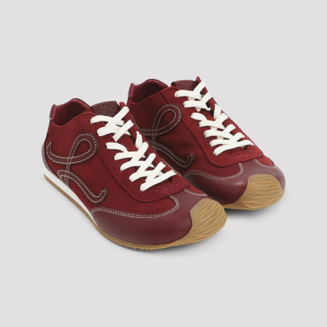 Loewe Red Leather Low-Top Sneakers With Decorative Stitching