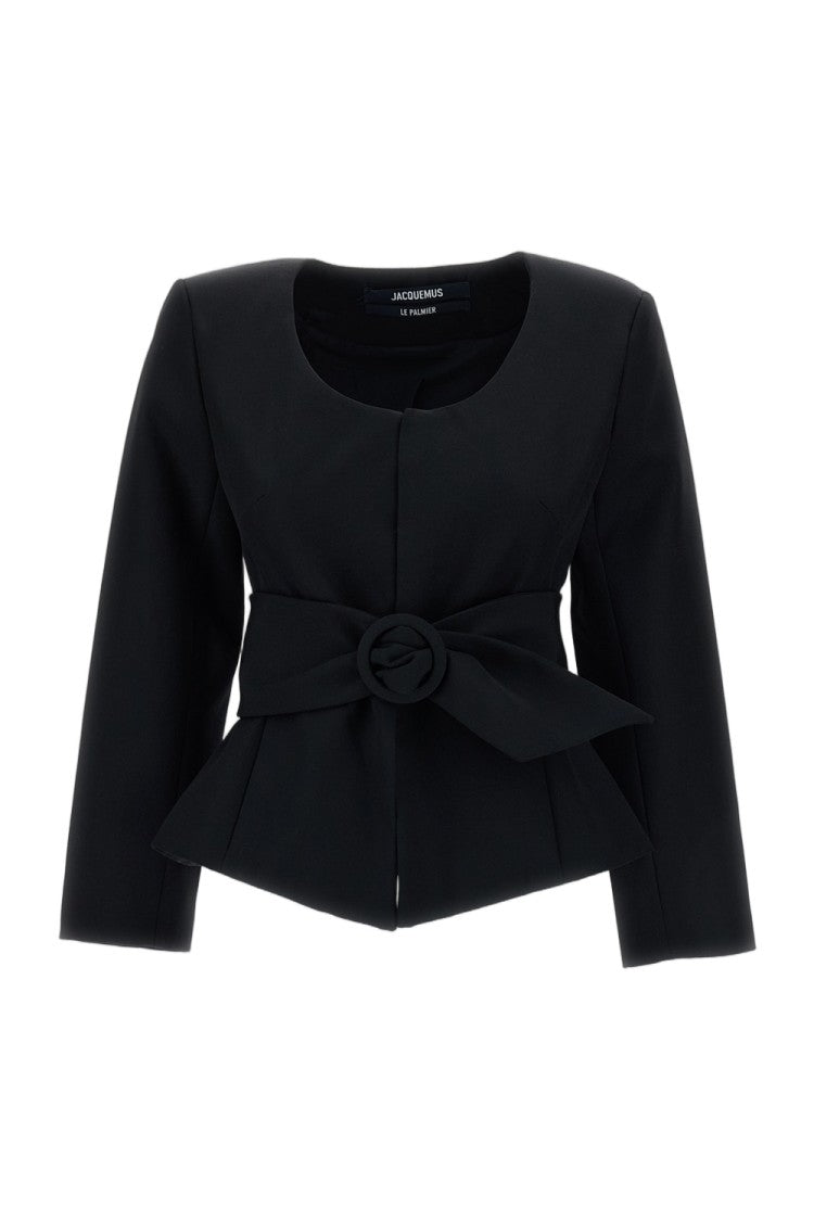 Jacquemus Black The Miami Belted Structured Wool Blazer