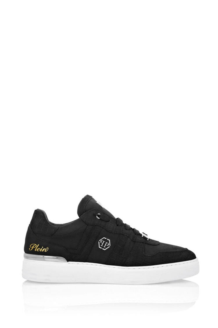 Philipp Plein Black Croc-Embossed Hexagon Patch Leather Sneakers