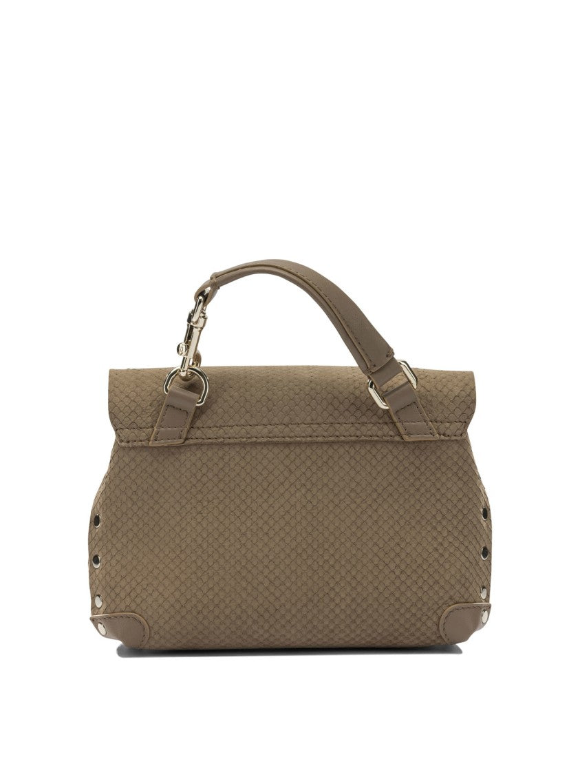 Zanellato Compact Beige Suede Handbag With Textured Pattern And Turn-Lock Closure