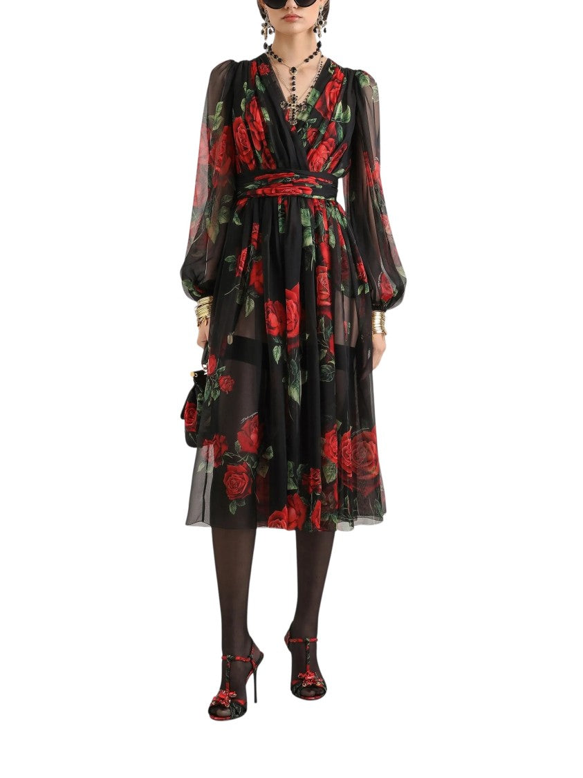 Dolce & Gabbana Multicolour Draped Silk Midi Dress
