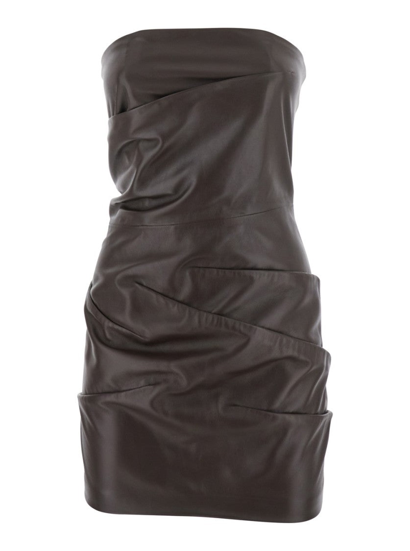 The Attico Brown Off-Shoulder Sleeveless Mini Dress