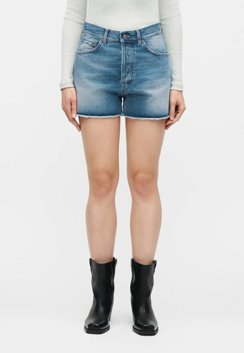 Dondup Medium Blue Faded High-Waisted Denim Shorts