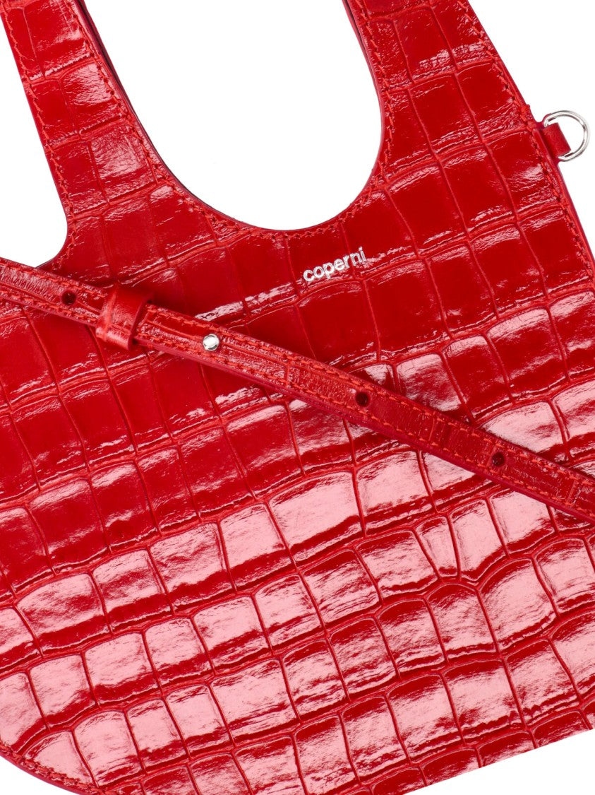 Coperni Heart-Shaped Mini Tote In Glossy Crocodile-Embossed Red Calfskin