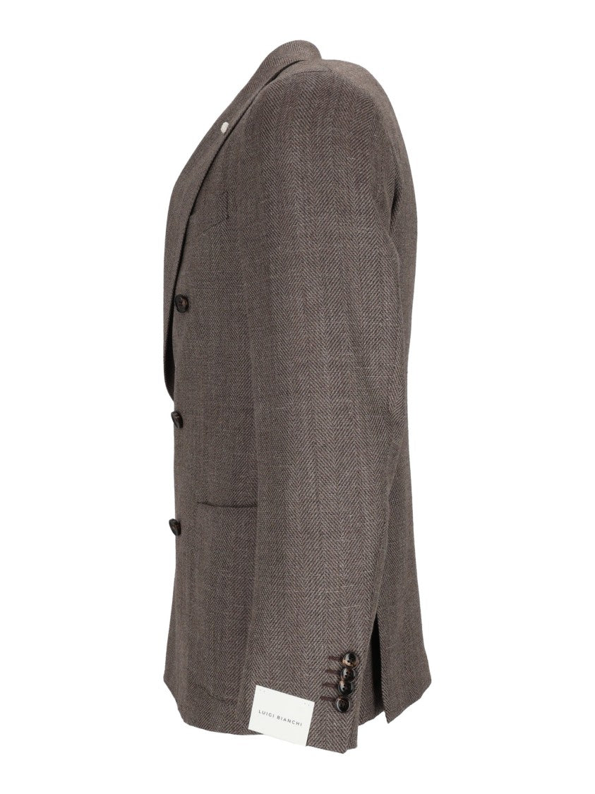 Luigi Bianchi Sartoria Drop 7 Herringbone Double-Breasted Blazer